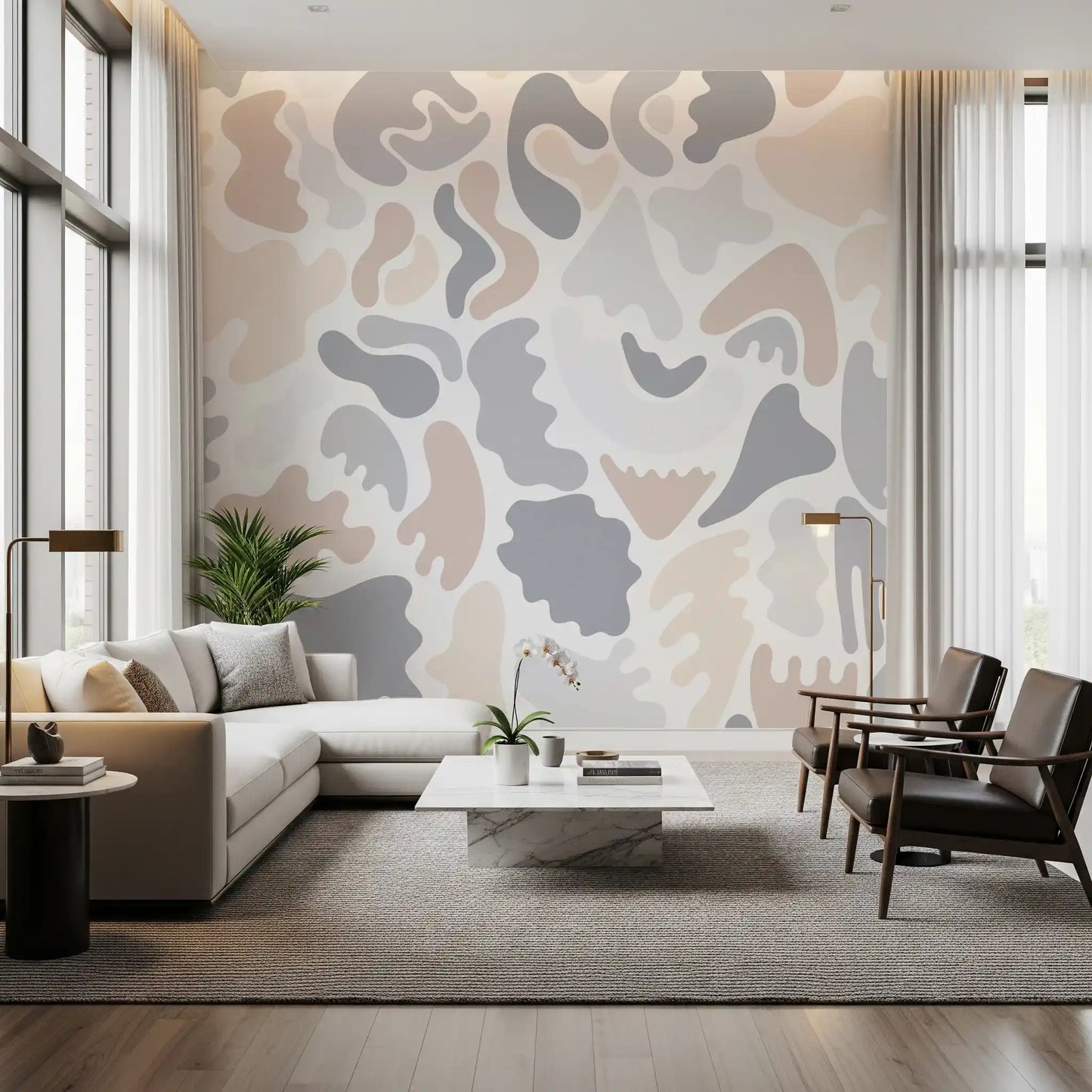 Abstract Organic Neutral Shapes Wall Mural