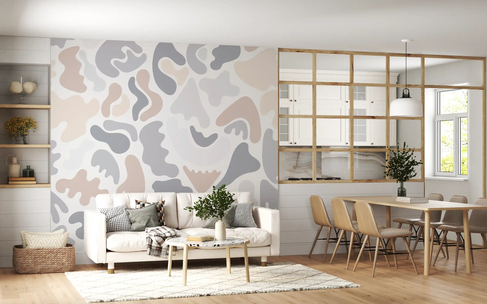 Living room dressed in abstract organic shapes wall mural GD11874