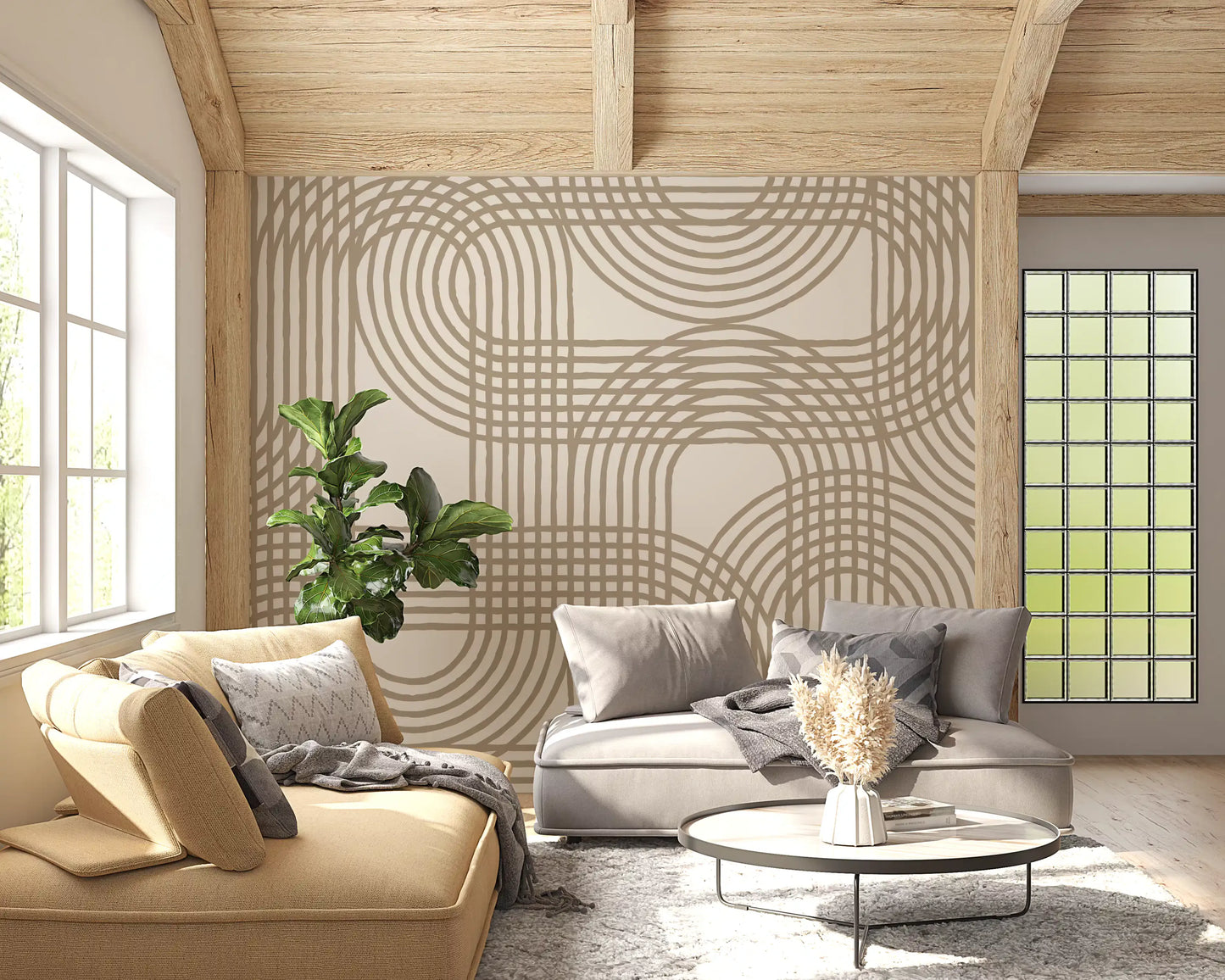 Abstract Organic Linear Grid Art Wall Mural