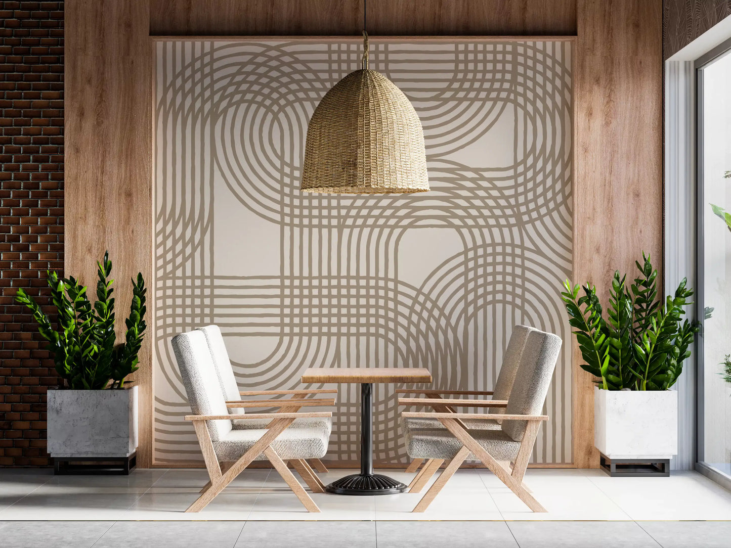 Abstract Organic Linear Grid Art Wall Mural