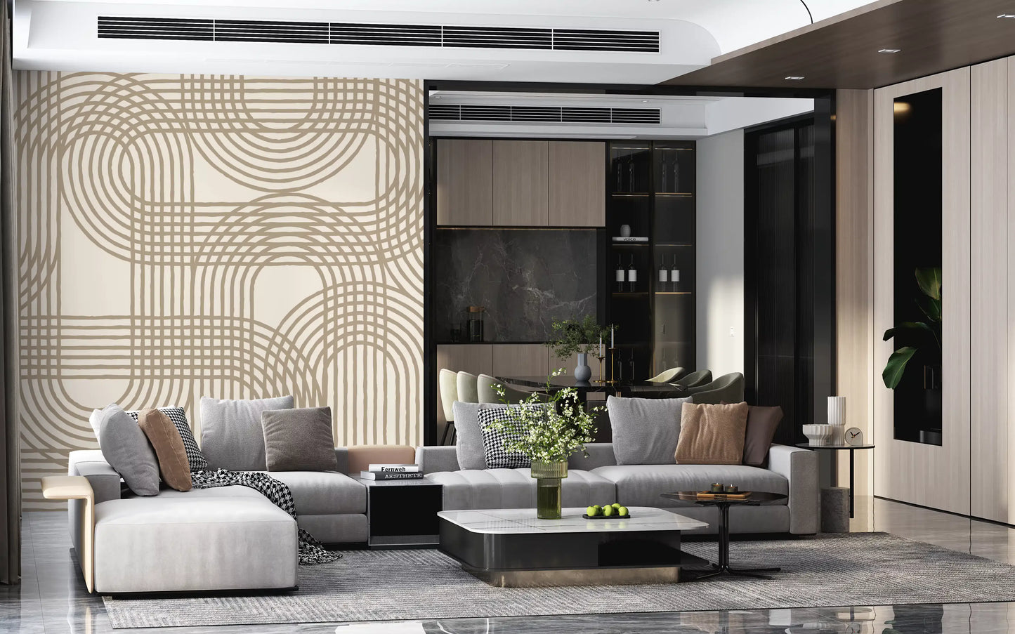 Abstract Organic Linear Grid Art Wall Mural