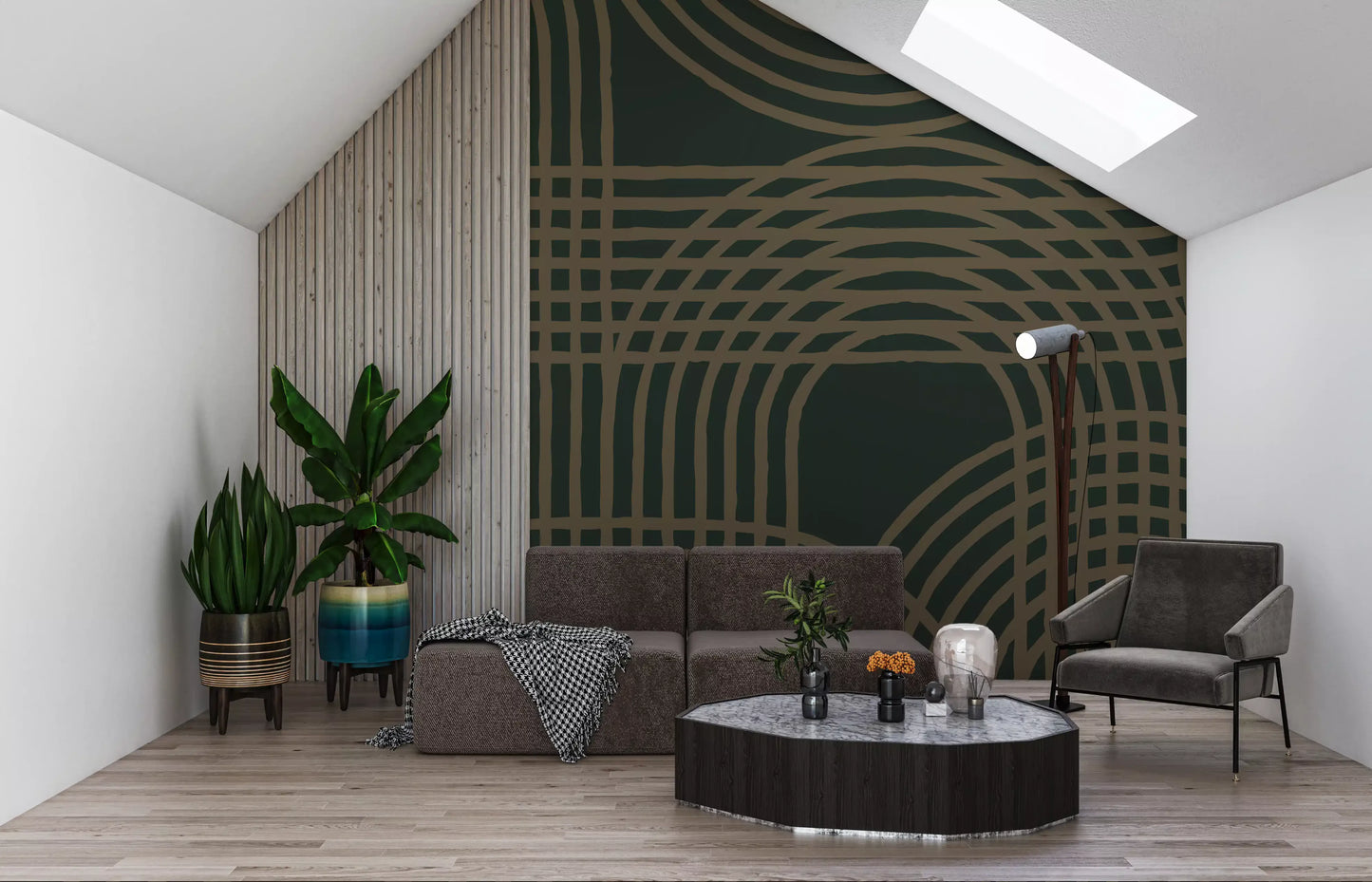 Minimalist Bronze Grid Wall Mural