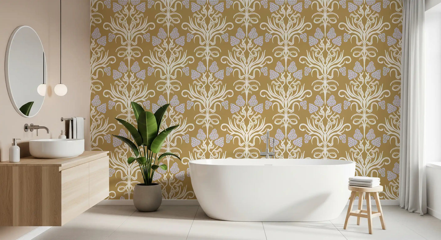 Art Nouveau Botanical Damask Wallpaper⁠