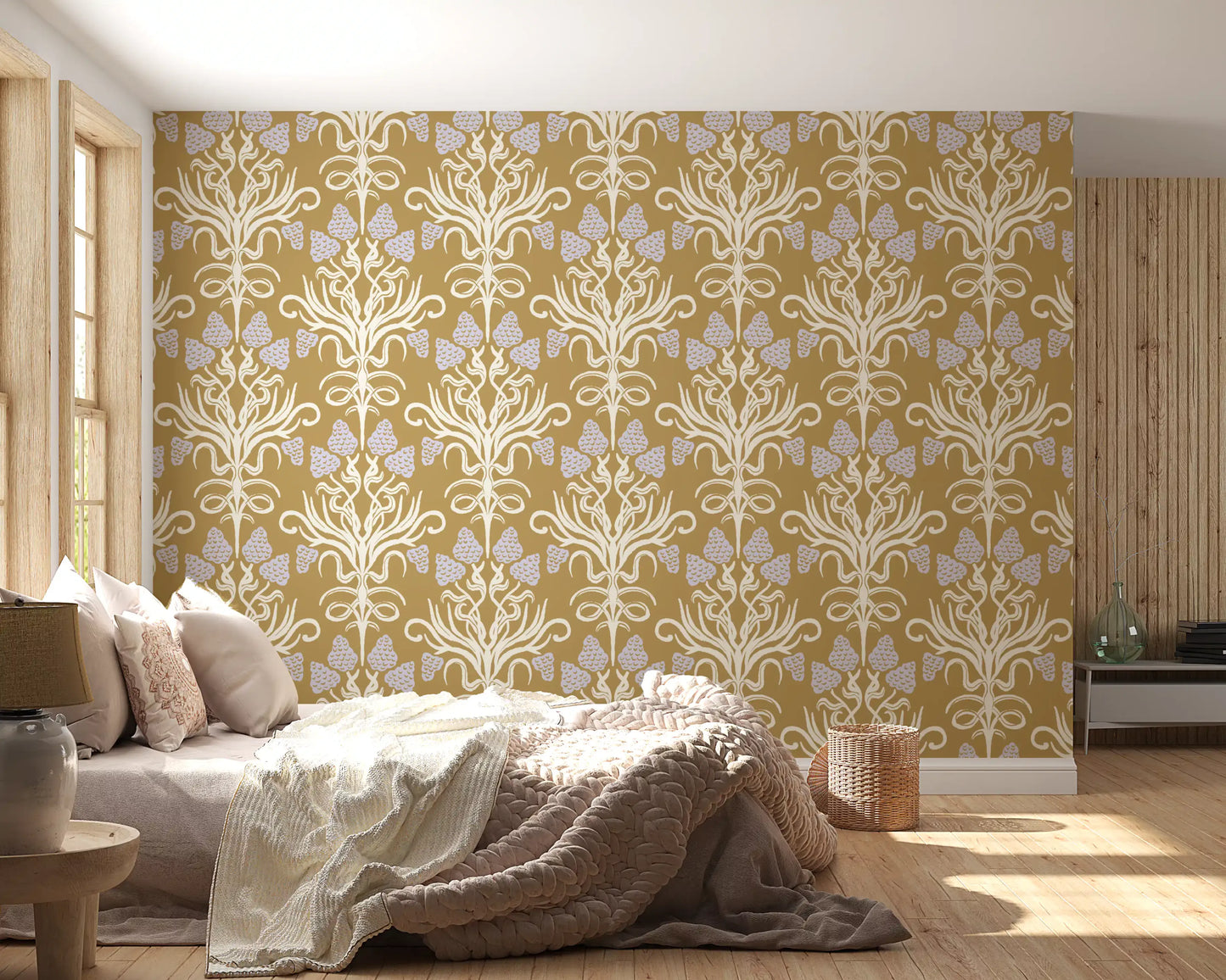 Art Nouveau Botanical Damask Wallpaper⁠