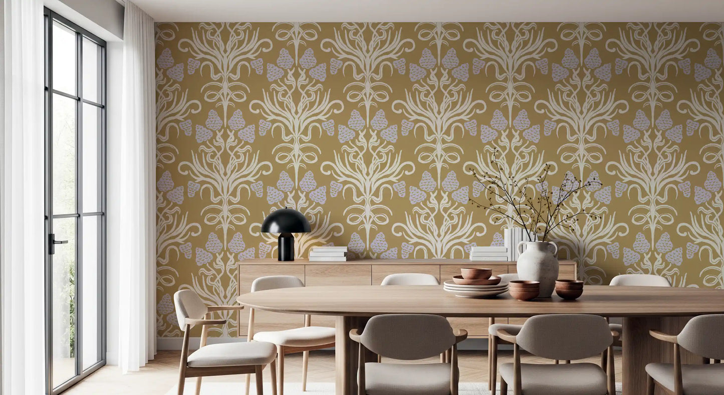 Art Nouveau Botanical Damask Wallpaper⁠