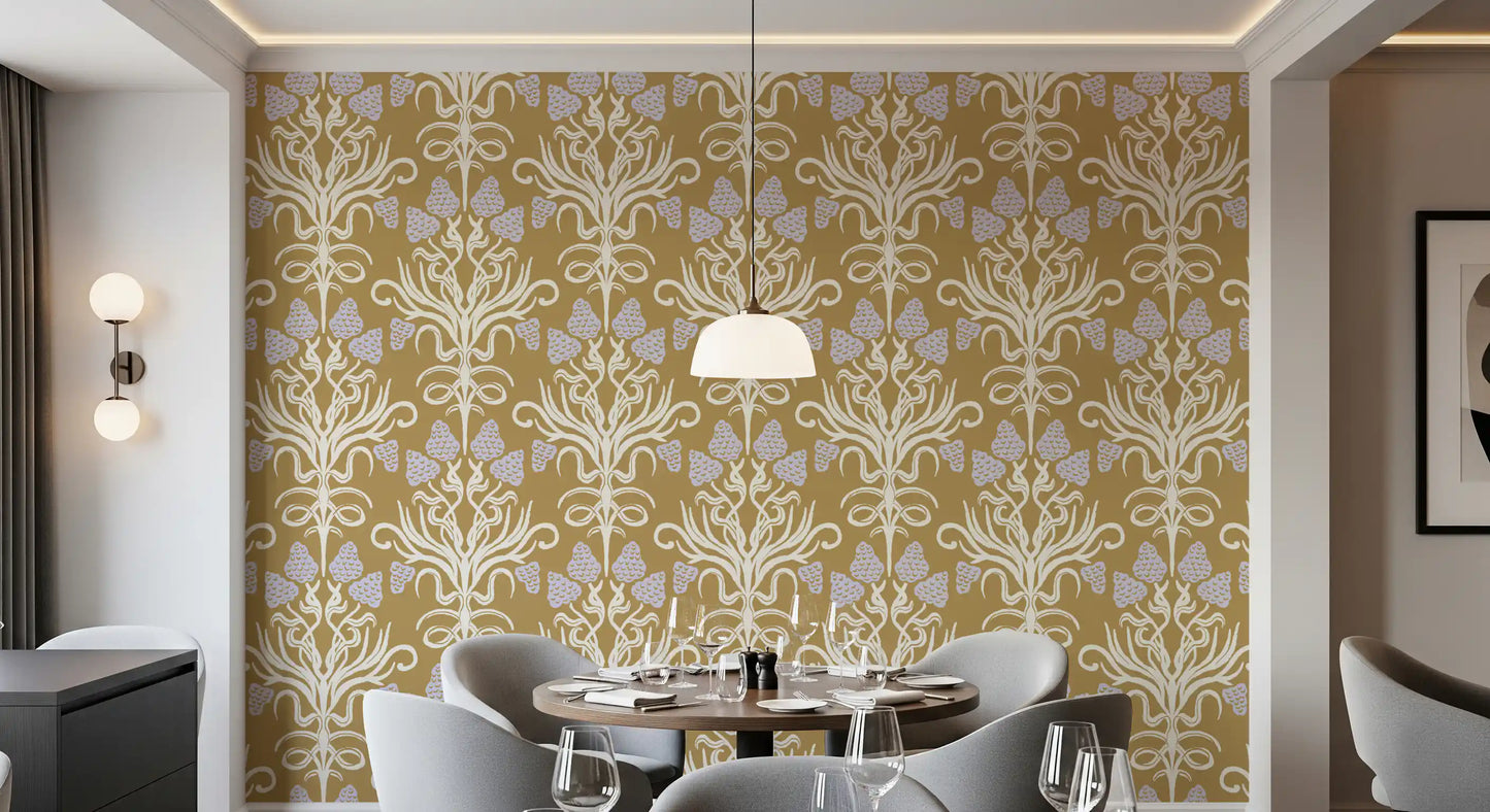 Art Nouveau Botanical Damask Wallpaper⁠