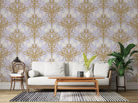 Art Nouveau Gold and Lavender Botanical Wallpaper⁠