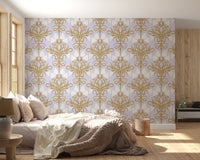 Art Nouveau Gold and Lavender Botanical Wallpaper⁠