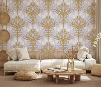 Art Nouveau Gold and Lavender Botanical Wallpaper⁠