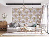 Art Nouveau Gold and Lavender Botanical Wallpaper⁠