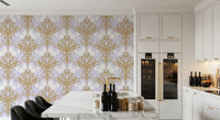 Art Nouveau Gold and Lavender Botanical Wallpaper⁠