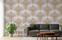 Art Nouveau Gold and Lavender Botanical Wallpaper⁠