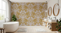 Golden Botanical Damask Motif Wallpaper⁠