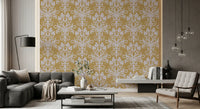 Golden Botanical Damask Motif Wallpaper⁠