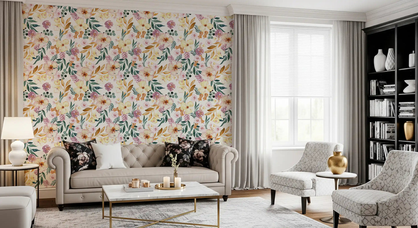 Soft Watercolor Meadow Floral Wallpaper⁠