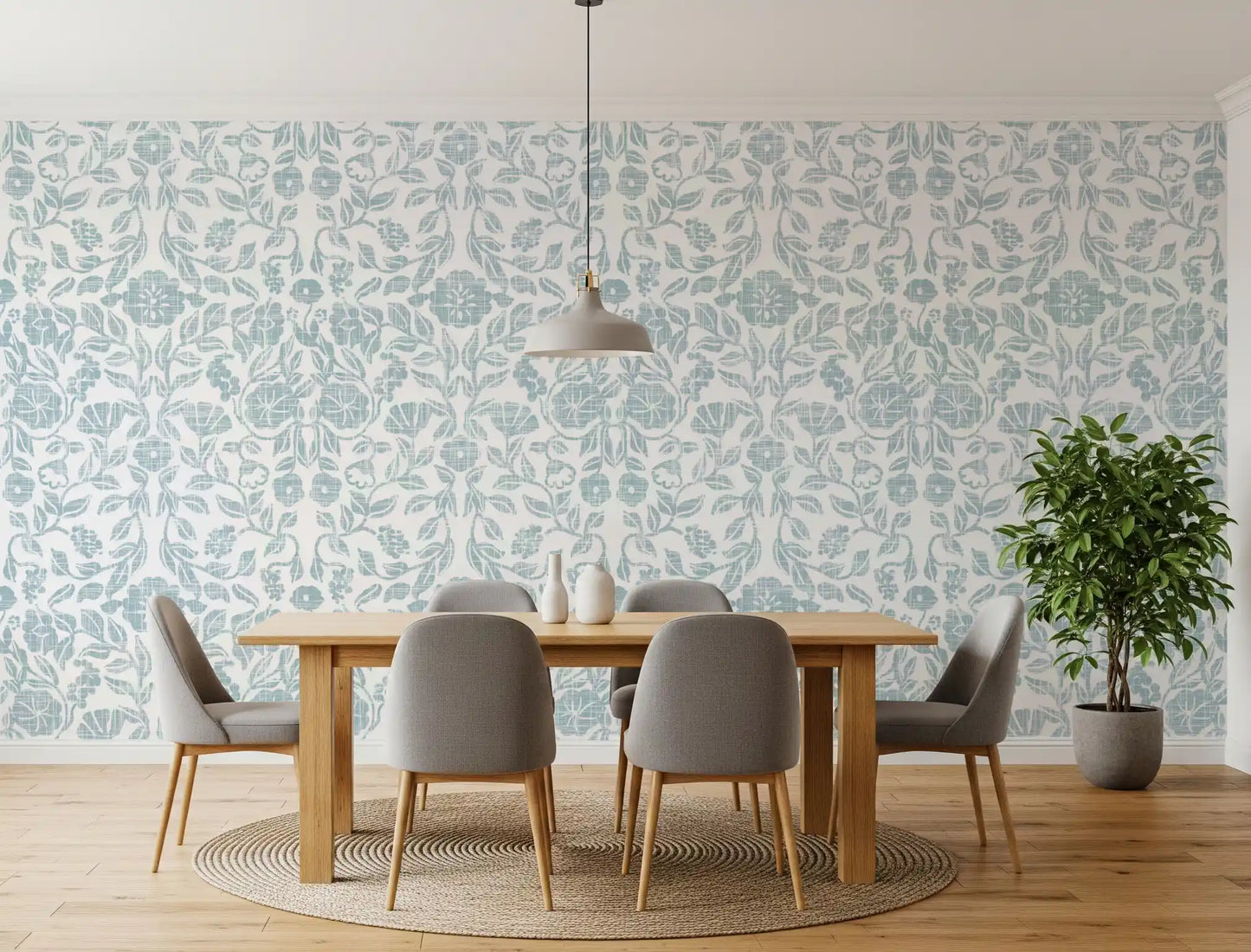 Textured Pastel Botanical Damask Wallpaper⁠