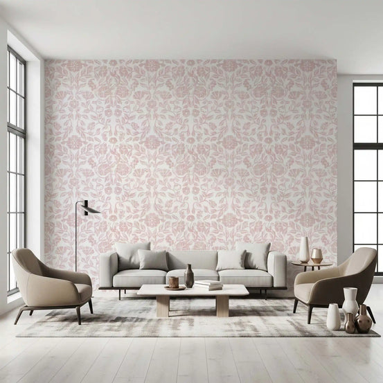 Soft Blush Botanical Textile Print Wallpaper⁠