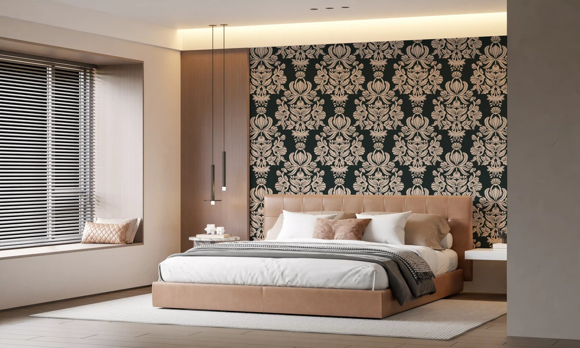 Creamy Damask Flora Wallpaper⁠