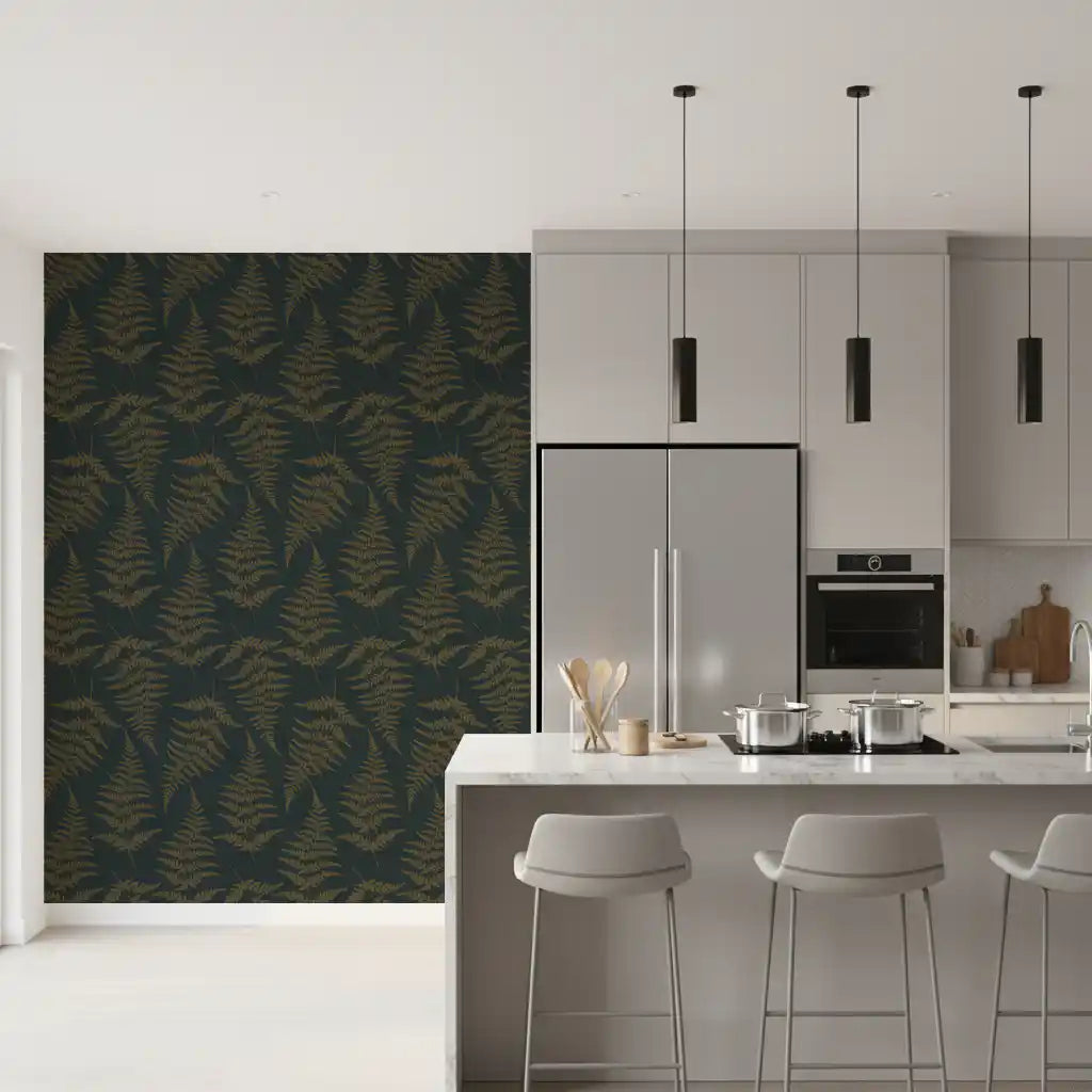 Golden Fern Botanical Pattern Wallpaper⁠