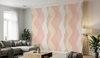 Soft Blush Wavy Stripes Wallpaper⁠