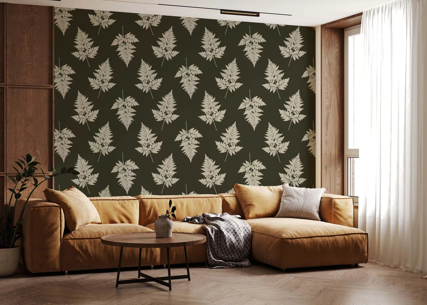 Minimalist Woodland Leaf Motif Wallpaper⁠