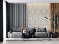 Organic Cream Leaf Motif Wallpaper⁠