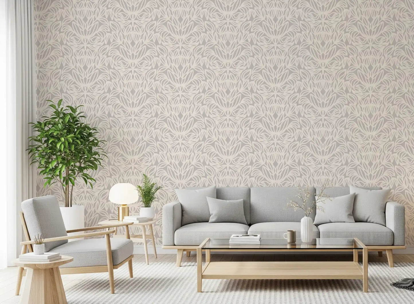Minimalist Botanical Damask Wallpaper⁠