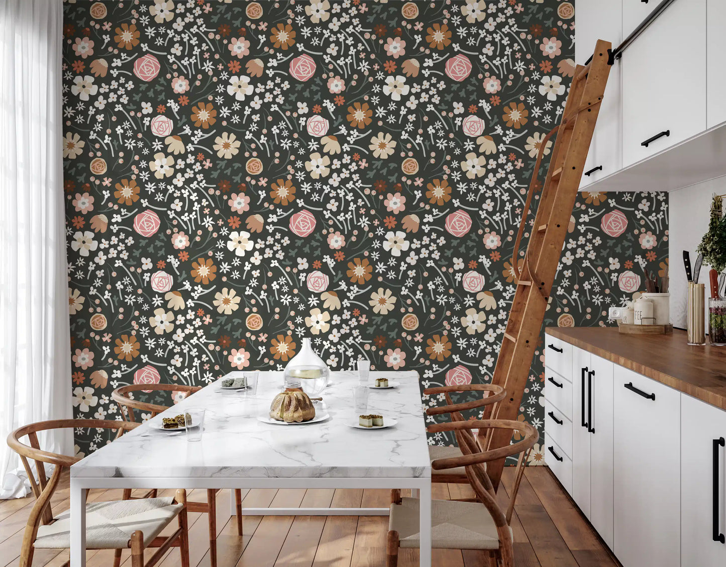 Rustic Meadow Botanical Pattern Wallpaper⁠