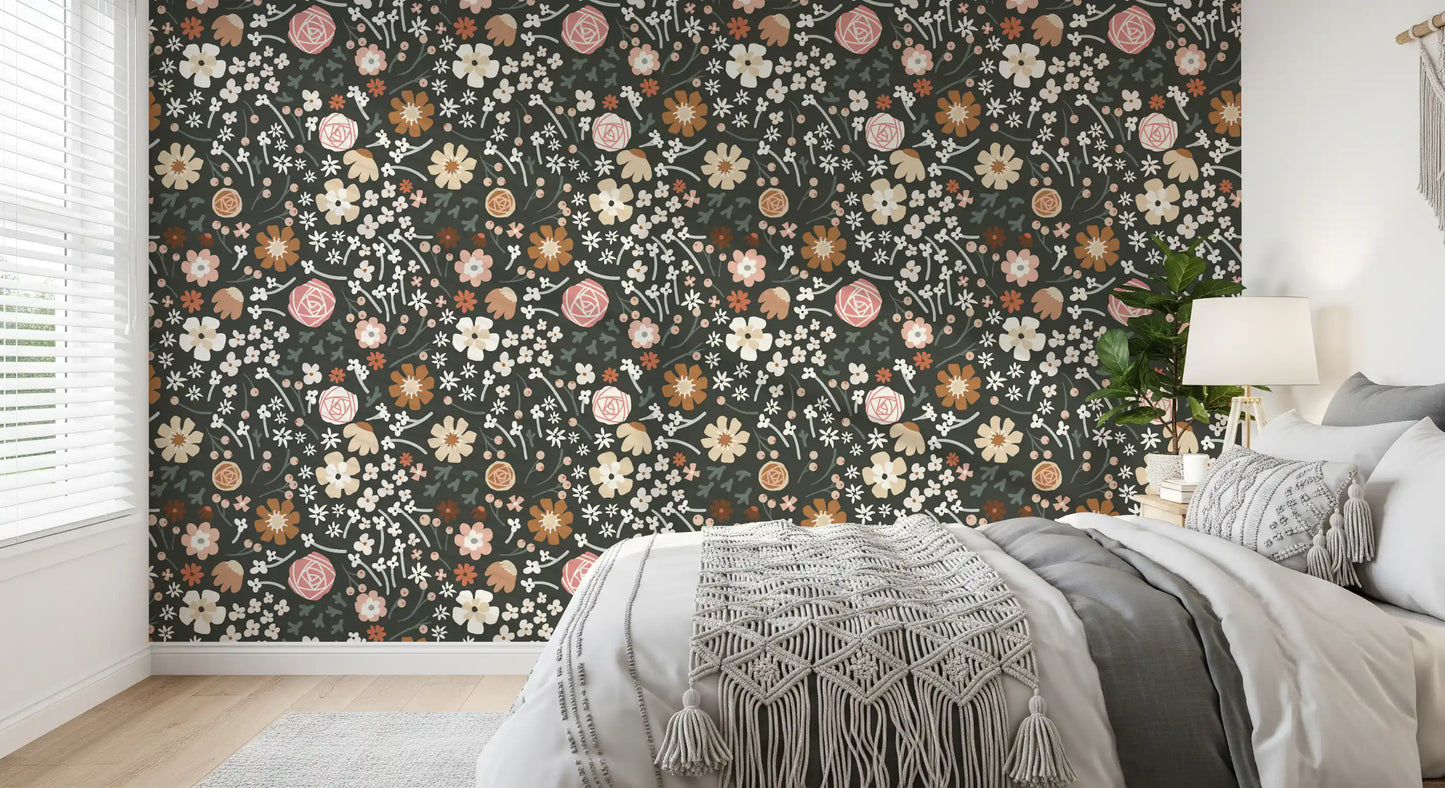 Rustic Meadow Botanical Pattern Wallpaper⁠