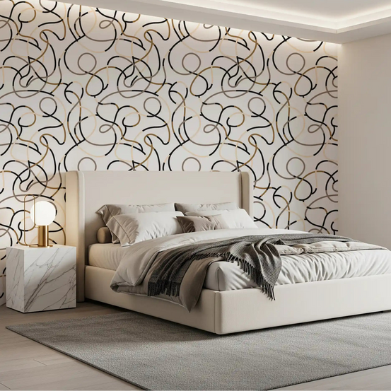 Bedroom backdrop in the Abstract Organic Line loop wallpaper GD11922