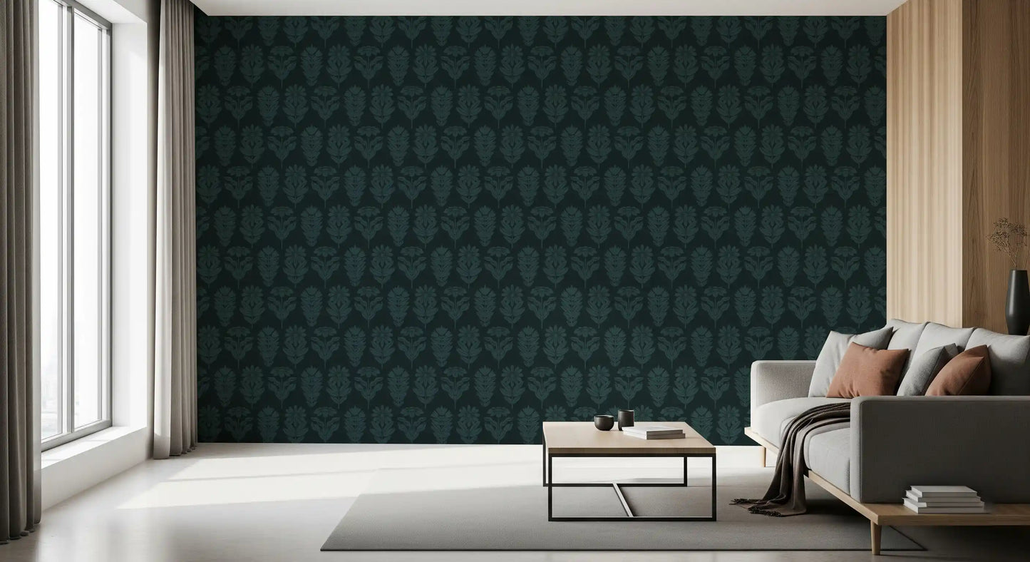 Midnight Botanical Block Print Wallpaper⁠