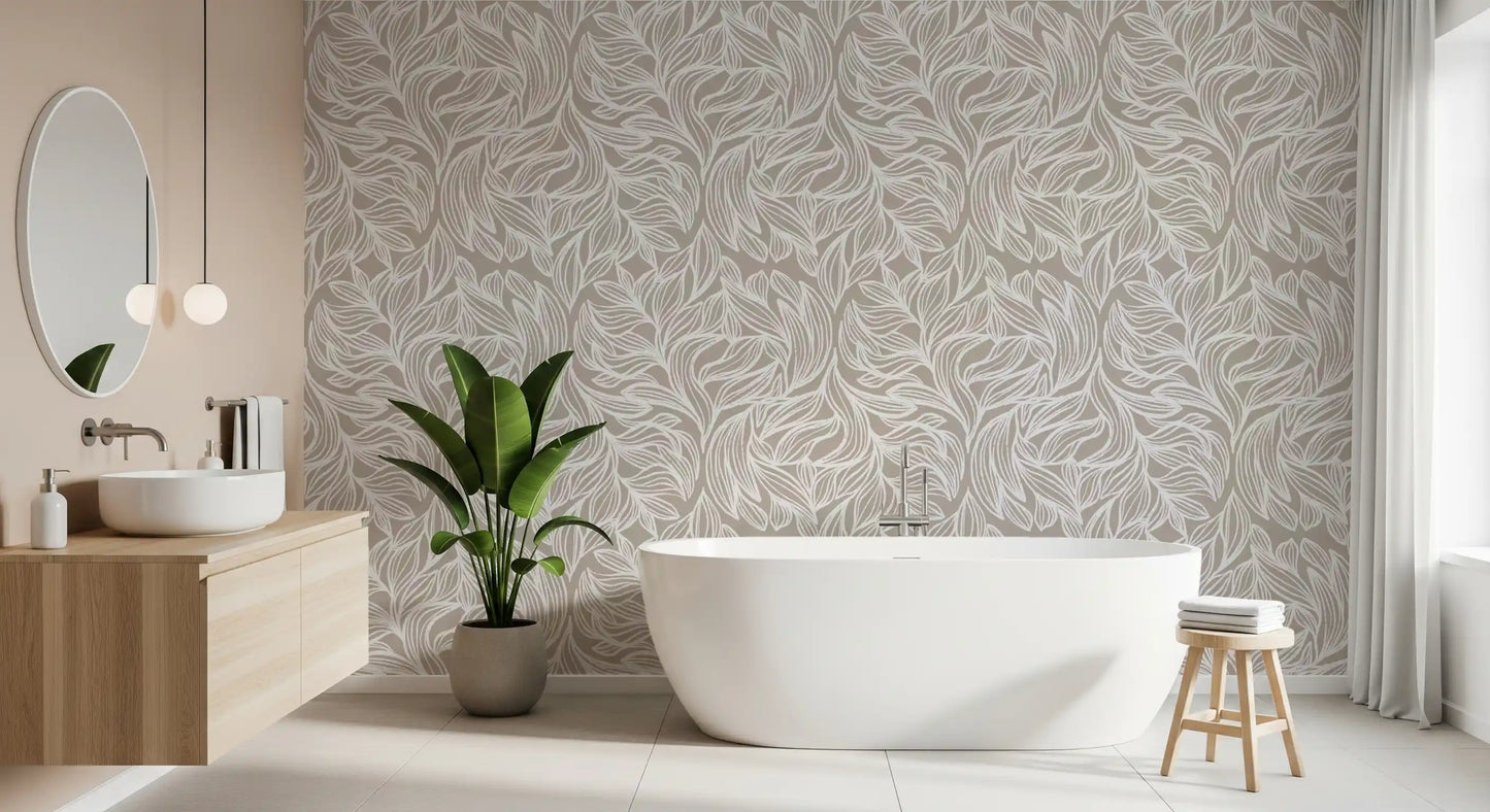 Serene Linear Foliage in Taupe Wallpaper⁠