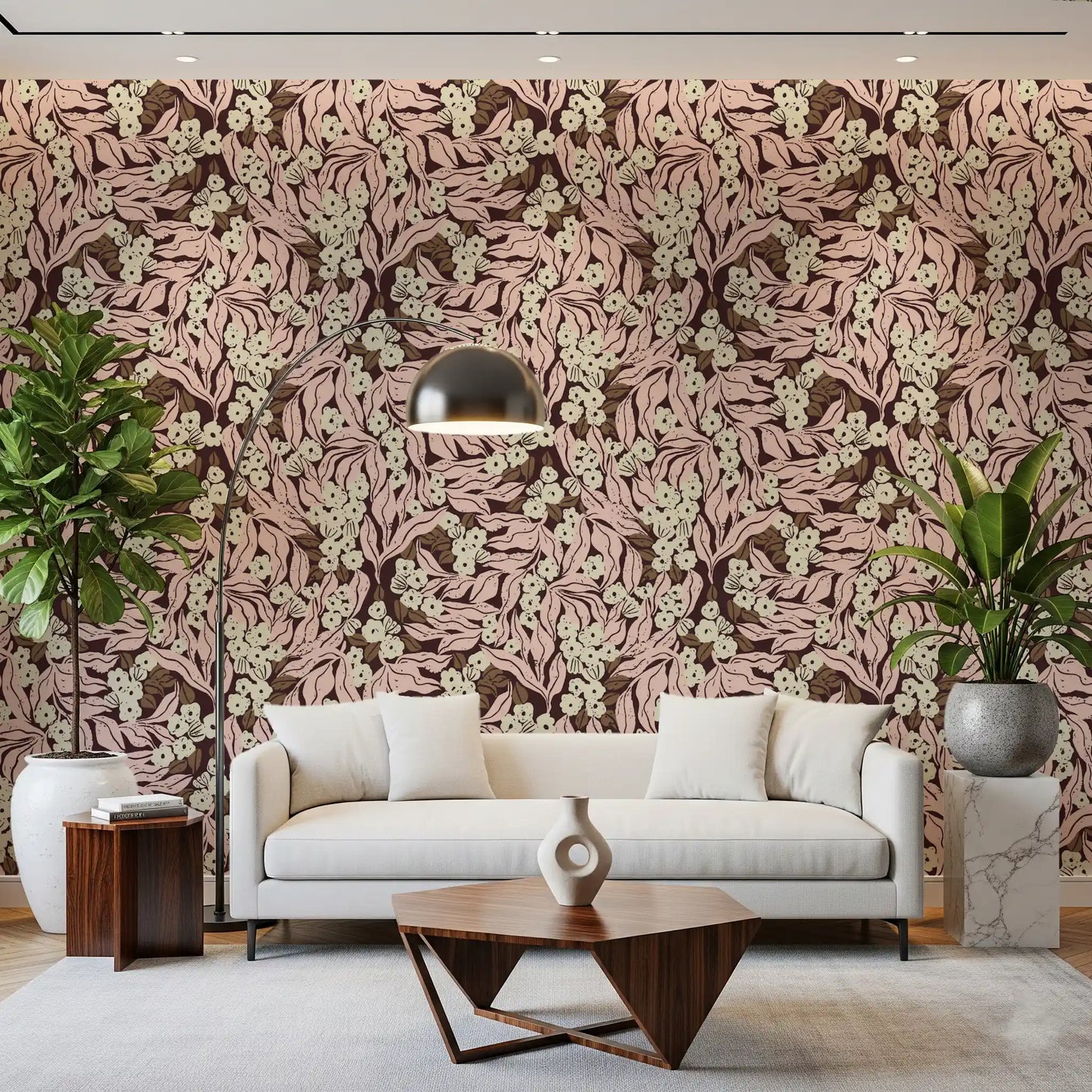 Soft Pink Garden Foliage Wallpaper⁠