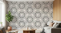 Black and Cream Dotted Mandala Radiance Wallpaper⁠