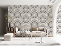 Black and Cream Dotted Mandala Radiance Wallpaper⁠