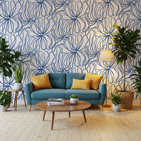Minimalist Blue Contour Blooms Wallpaper⁠