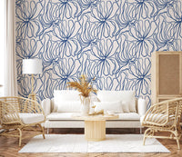 Minimalist Blue Contour Blooms Wallpaper⁠