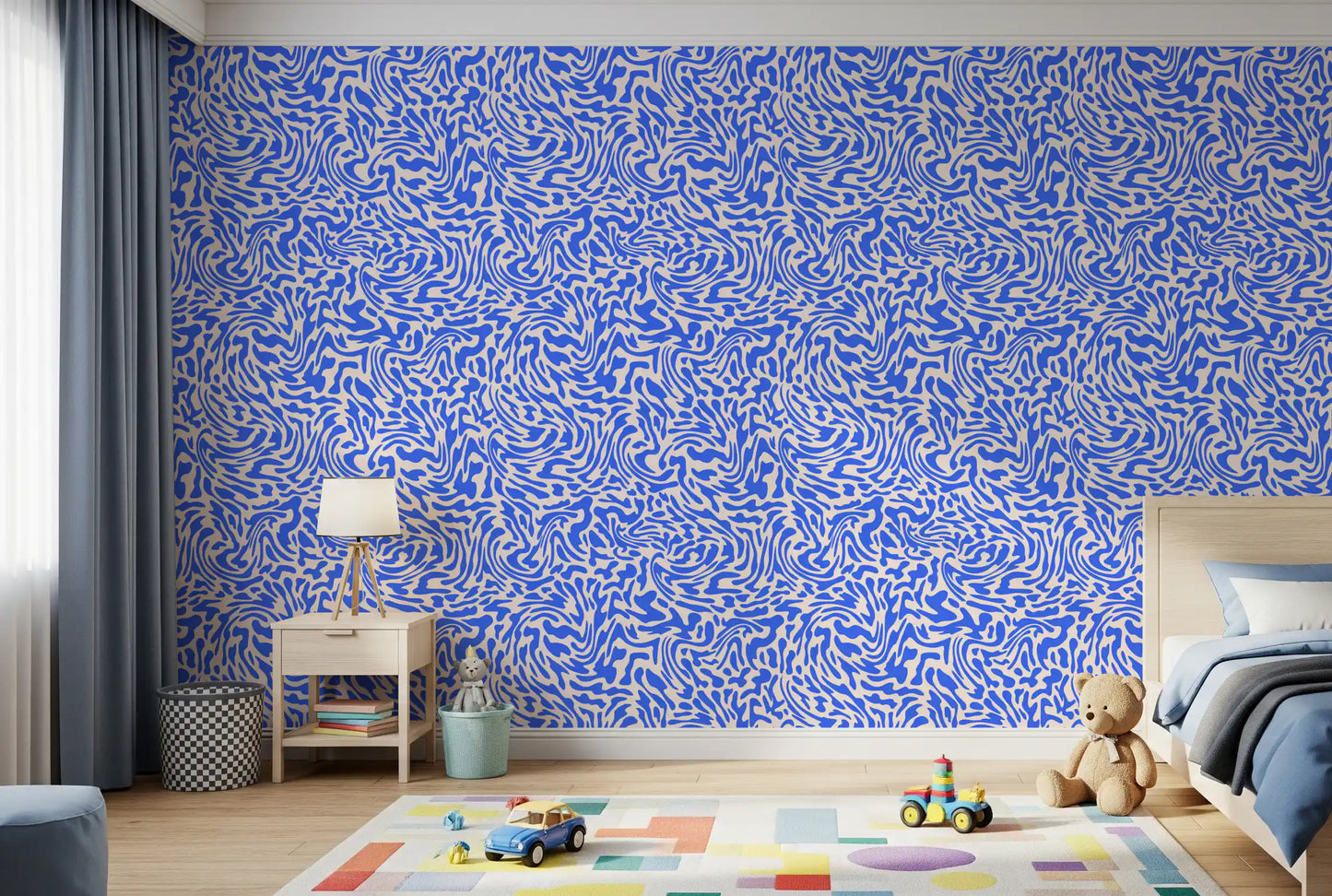 Vibrant Cobalt Swirl Pattern Wallpaper⁠