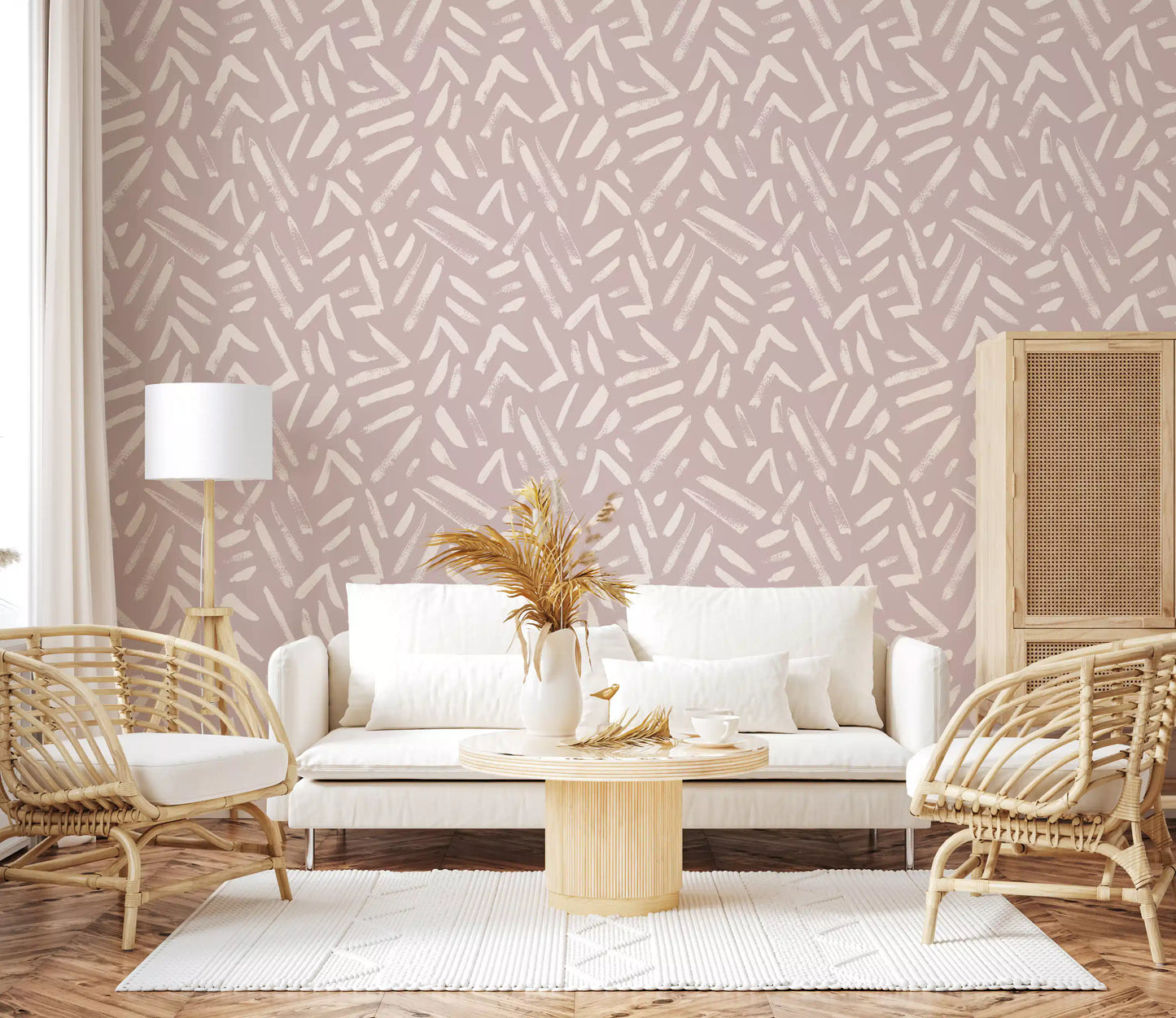 Abstract Cream and Blush Brushstrokes Wallpaper⁠