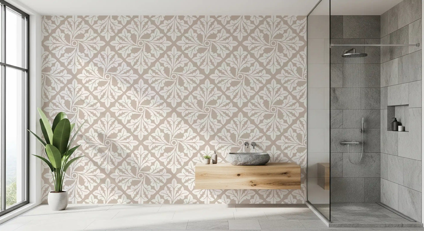 Beige Acanthus Leaf Damask Wallpaper⁠