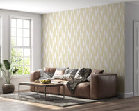 Cream and White Wavy Line Geometry Wallpaper⁠