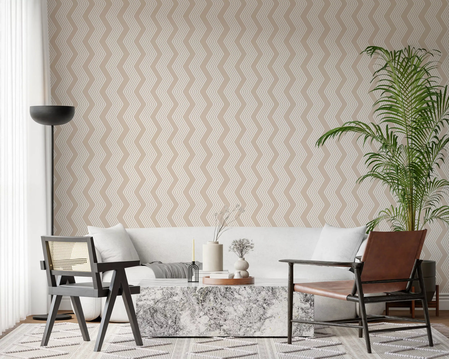 Beige Zigzag Line Pattern Wallpaper⁠