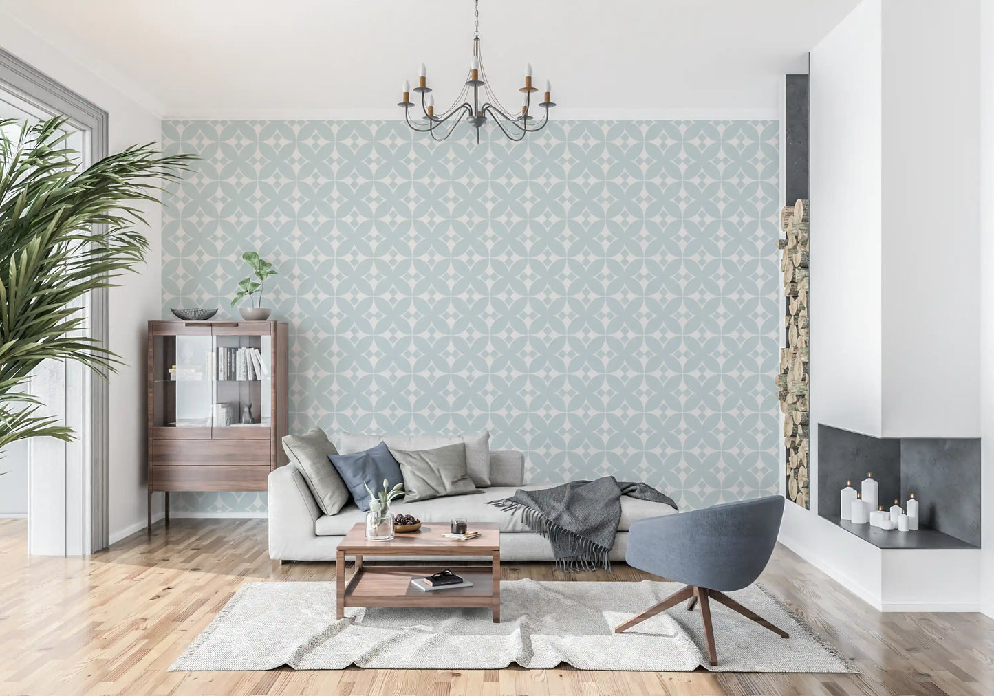 Soft Blue Tile Repeat Wallpaper⁠