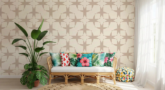 Geometric Intersection cream wallpaper set behind a Living room GD12000