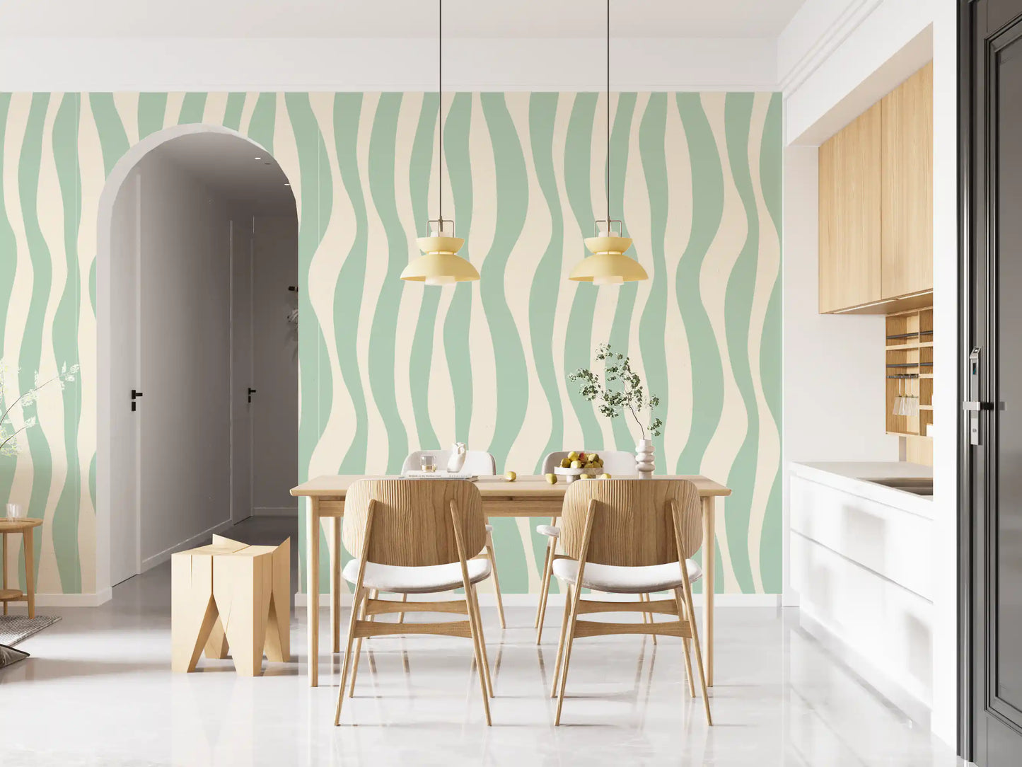 Soft Flowing Sage Linear Pattern Wallpaper⁠