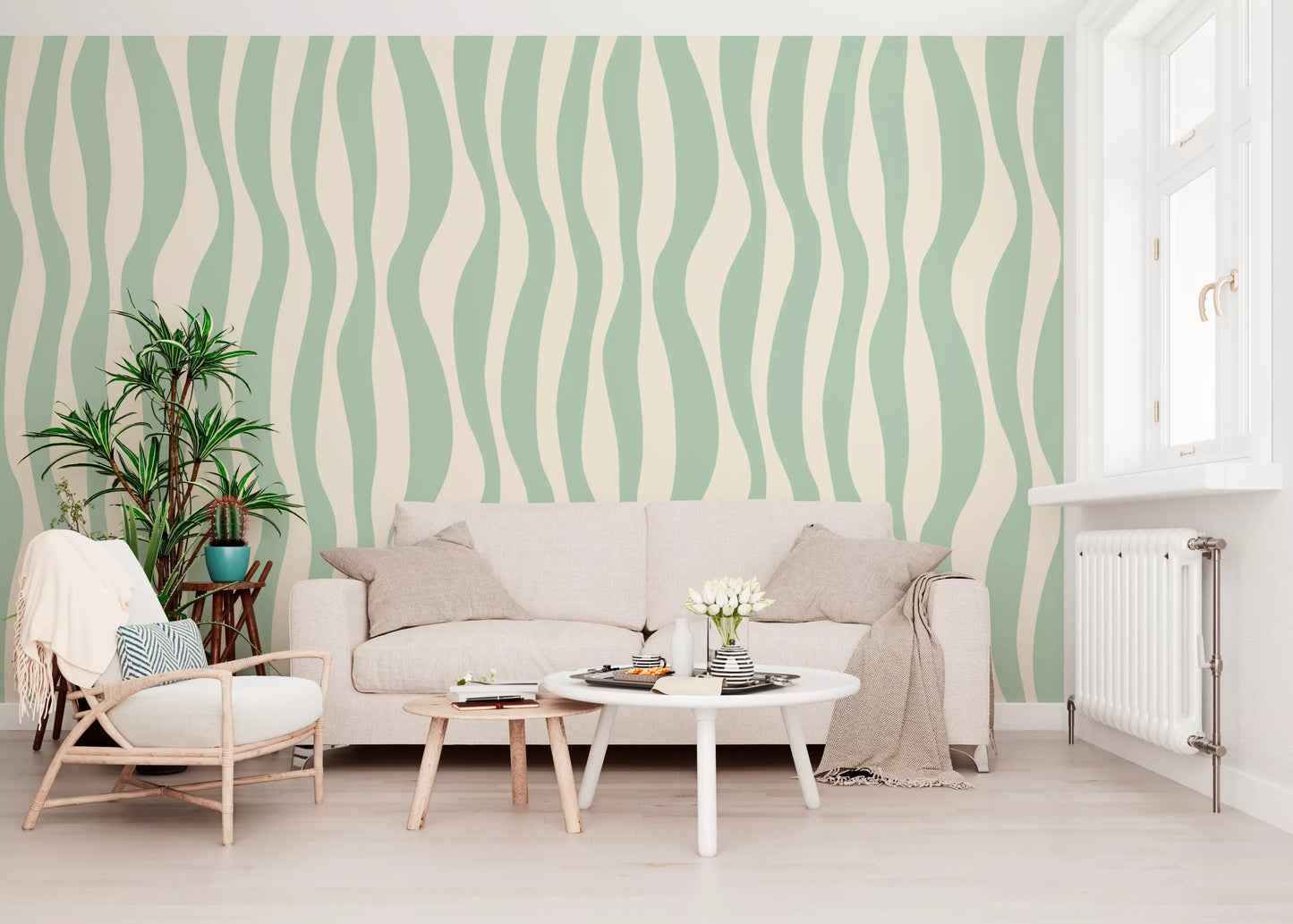 Soft Flowing Sage Linear Pattern Wallpaper⁠