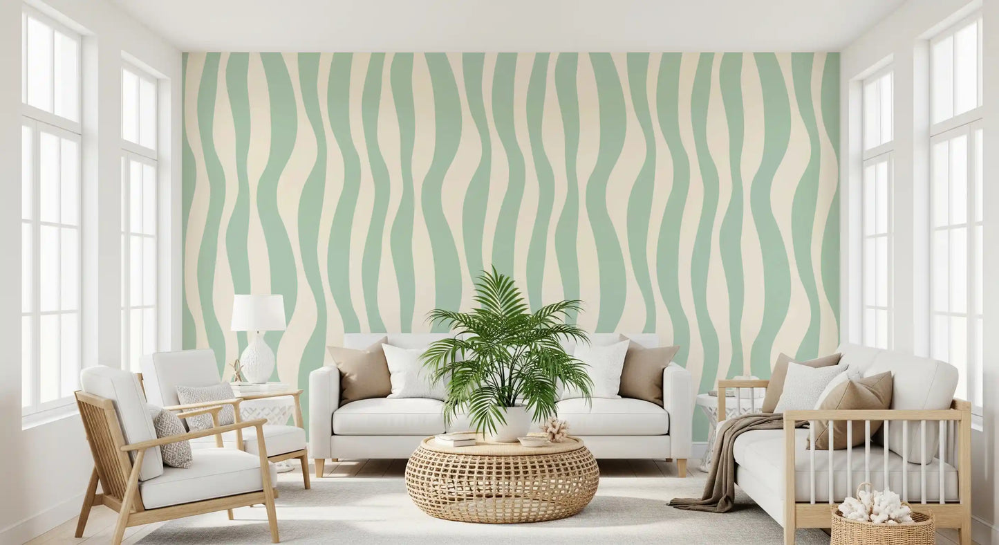 Soft Flowing Sage Linear Pattern Wallpaper⁠