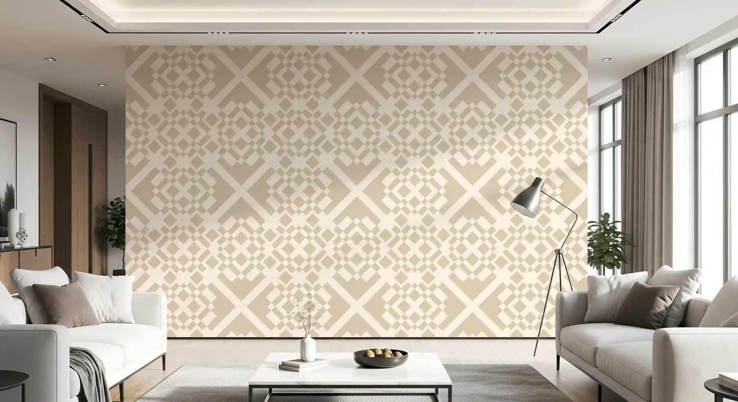 Minimalist Beige Geometric Lattice Wallpaper⁠