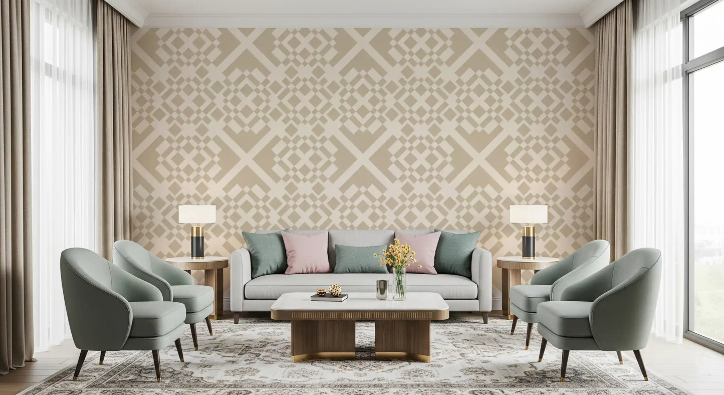 Minimalist Beige Geometric Lattice Wallpaper⁠