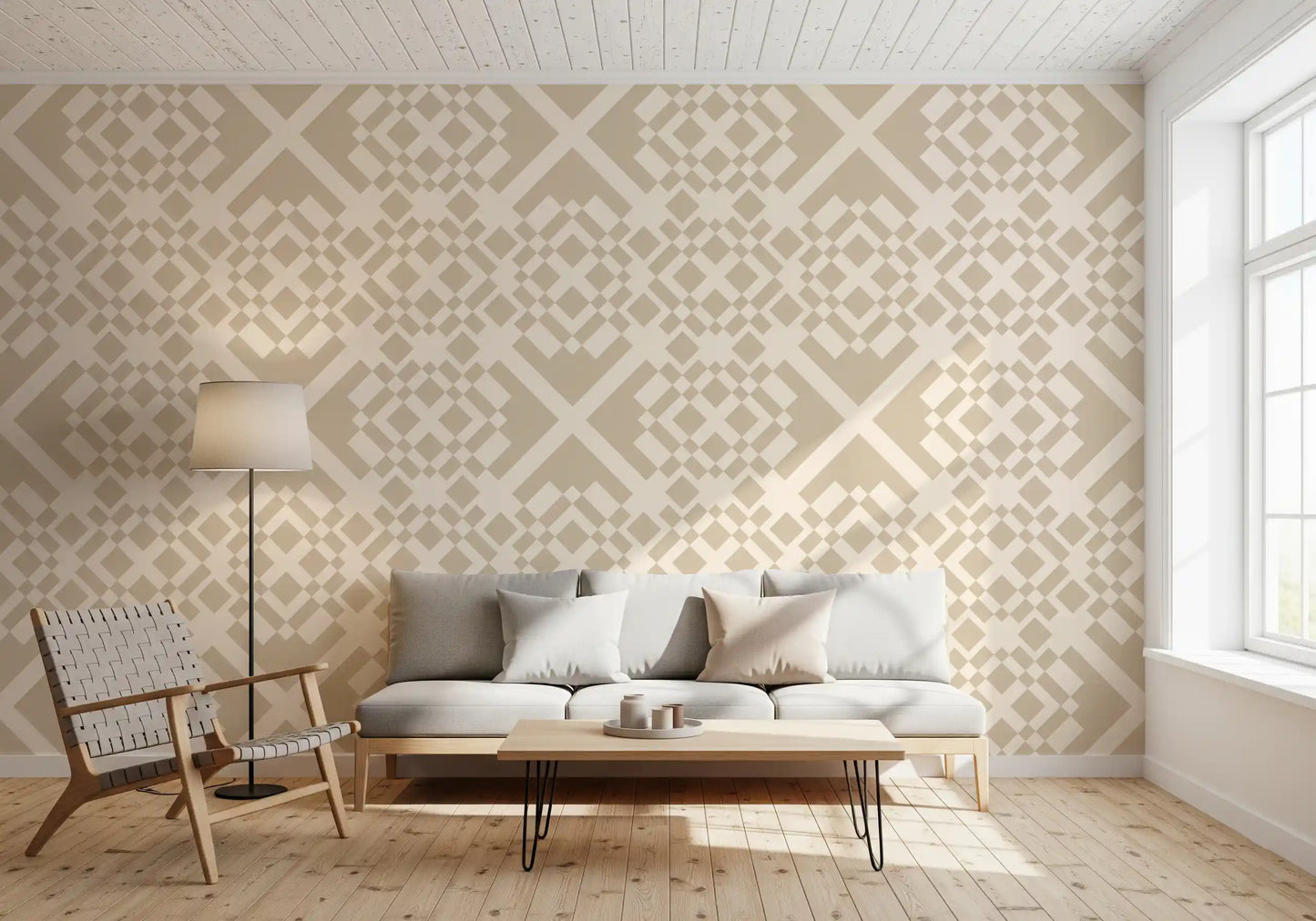Minimalist Beige Geometric Lattice Wallpaper⁠
